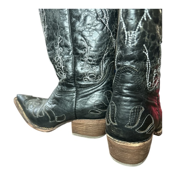 J.B. Dillon Black Western Cowboy Boots with Embroidered Design - Picture 5 of 9